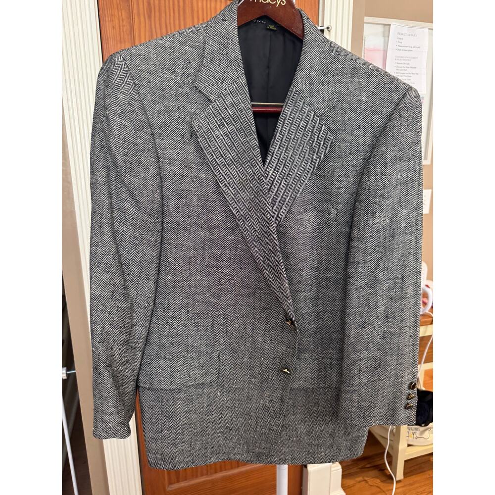 COUNTESS‎ MARA Vintage Mens Blazer Jacket Suit Coat Black Tweed 42 Regular